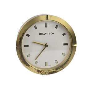 Vintage Tiffany & Co. Round Brass Desk Clock 3" x 3" x 1" Working